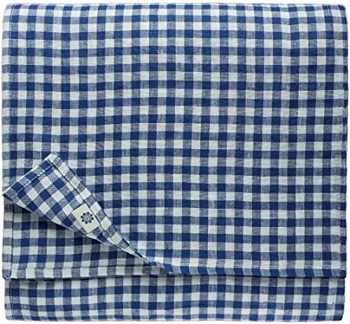 Linen & Cotton Tischdecke Tischtuch Tischwäsche Kariert Landhausstil Estella - 100% Leinen, Weiß Weiss Blau (140 x 350 cm) Quadratische Festliche Frühling/Home Küche Restaurant Cafe Hotel Gastronomie
