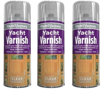 YSAMAX 3 x Yacht Varnish Spray Paint with Gloss Finish Protects Exterior Woods with Special Resistance in Marine Environments Ideal for Boats, Yachts and Furniture (250 ML)