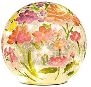 BERSCAH Glass Ball Light Crackle LED Night Light Flower Grass Pattern Globe Glass Table Lamp, Orb Cardinal Night Light for Outdoor Decorations Pathway Patio Yard Lawn Bedroom - 1 Pack