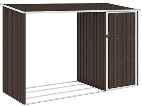 YEZIYIYFOB Garten Brennholzlager Braun 245x98x159 cm Verzinkter Stahl GeräTehaus Gartenschrank Gartenhaus Metall Fahrradgarage Fahrradbox Gartenschrank Wetterfest Outdoor Schrank GeräTeschuppen Metall
