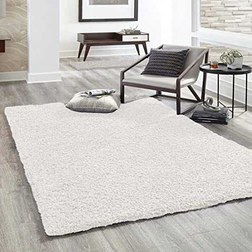 VIMODA Hochflor Teppich Prime Shaggy Langflor Wohnzimmer Schlafzimmer Modern Farben, Farbe:Creme, Maße:70x250 cm