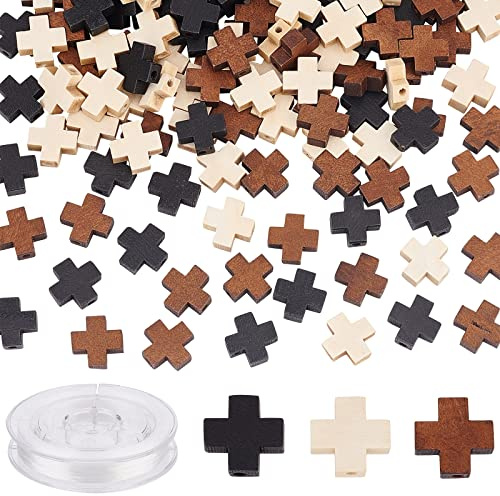 SUNNYCLUE 60 Stück Holz Kreuz Anhänger Natürliches Holz Kleines Kreuz Charms Anhänger Für Party Favors Halskette Schmuckherstellung DIY Craft Handmade Accessoires Schokolade