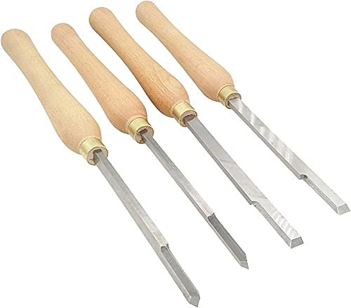 Herramientas de torneado de madera Juego de cinceles de torno de 4 piezas Herramienta de anillo cautivo Gubia de acero de alta velocidad con mangos de madera dura Virolas de latón para trabajar la