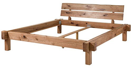 Massivmoebel24.de | JANGALI massives Balkenbett - Farbe: Natur/braun geölt | aus Zerreiche | Massivbett mit Beinen | 160cmx200cm | Massivholzbett Doppelbett
