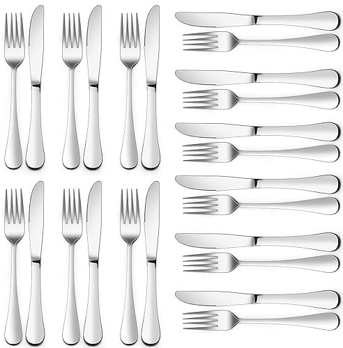 HaWare Steakbesteck Set, 24-teilig Tafelmesser und Tafelgabeln für 12 Personen, Edelstahl Messer und Gabeln Besteck Set, Steakmessr Set für Steak/Pizza, Spülmaschinenfest - Klassischer Griff