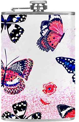 Flasque avec entonnoir Flacons personnalisés,Papillons,Petit flacon portatif en acier inoxydable pour l'alcool