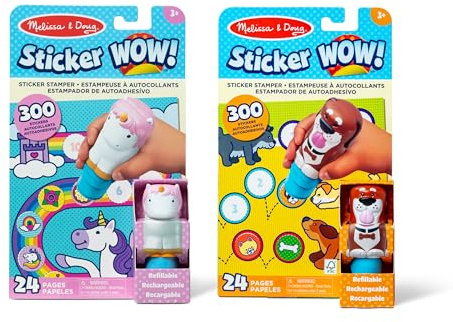 Melissa & Doug Sticker WOW!™ Dog and Unicorn Bundle: 2 Activity Pads, 2 Sticker Stampers, 600 Stickers