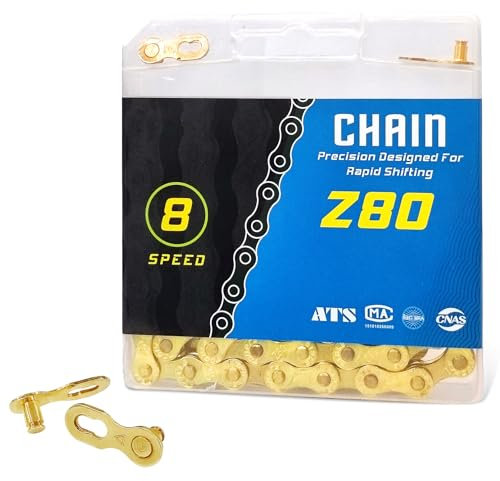RainFlowwer Bike Chain 6/7/8 Speed, 1/2 x 3/32 116 Links for Road Bike Mountain Bike, Gold