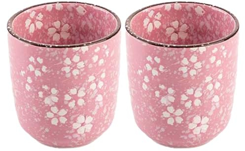 Kopida Tazza da tè giapponese in ceramica rosa Sakura romantica, 192,8 g, ramo di un fiorente fiore di sakura, set di tazze da tè con fiori di ciliegio, tazza da caffè, regalo, 2 pezzi