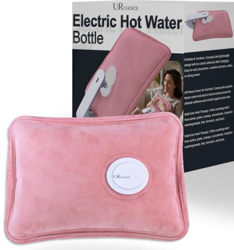 URCHOICE Rechargeable Electric Hot Water Bottle, Heating Pad for Period Pain Relief & Back Pain Relief Products, Reusable Heat Pad for Relaxation, Massage & Cozy Comfort, Pink