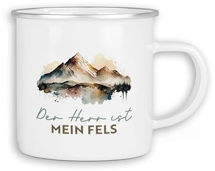 Christliche Emaille Tasse | Blechtasse Campingbecher Geschenk für Christen | Der Herr ist mein Fels