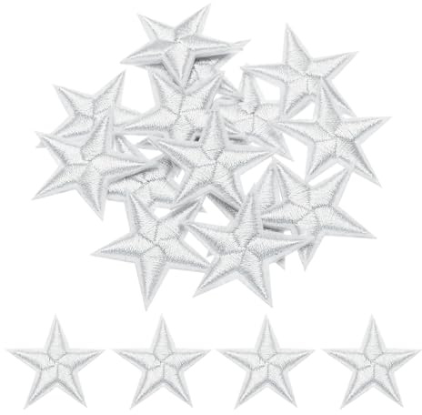 QUARKZMAN 15 Stück Sterne Flicken zum Aufbügeln, 2.9cm Patches zum Aufbügeln, Bestickte Aufnäher, Bügelbilder für Hut Kleidung Jeans Rucksäcke DIY Dekoration (Weiß)