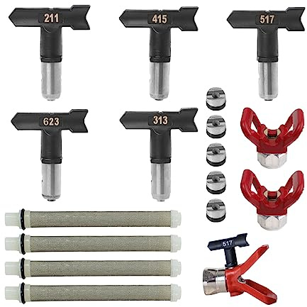 Reversible Airless Paint Sprayer Nozzle Tips, Airless Sprayer Tips, Spray Nozzles Tips Airless Sprayer Spraying Machine Parts for Homes Buildings Garden Decks (211, 313, 415, 517, 623)