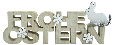 Heitmann Deco Holz-Schriftzug Frohe Ostern - naturfarben, weiße Akzente - ca. 30cm