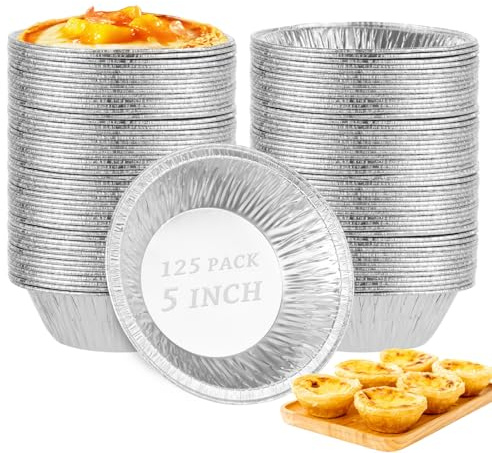 RHBLME 125 PACK Mini Pie Tins, 5 Inch Aluminum Foil Pie Pans Heavy Duty Small Pie Tins, Pot Pie Pans For Bakeries, Cafes, Restaurants, Durable Mini Tart Pans for Pie, Fruit Tarts, Quiche