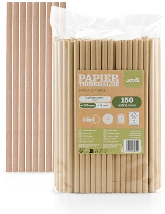Sovie Strohhalme Papier Naturbraun - Trinkhalme Plastikfrei - FSC-zertifiziert, Made in Europe, Biologisch Abbaubar - Ø 8mm - 23cm Länge - 150 Stück