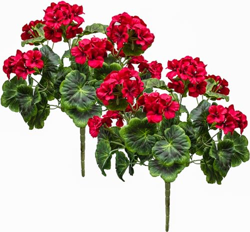 Mumiko 2 cestas Colgantes de Seda Artificiales de geranios de 19 Pulgadas, para Exteriores, jardín, Porche, decoración del hogar (geranios Rojos)