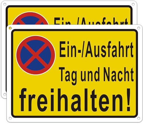 2 Stück Ein und Ausfahrt freihalten Schild Metall Aluminium,Parken Verboten Schild Tag und Nacht, Feuerwehrzufahrt freihalten, 25 x 18cm aus Aluminium