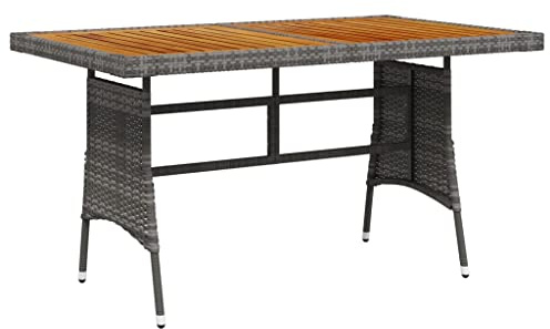 CKioict Tavolo per feste, da bistrò, per esterni, da giardino, grigio, 130 x 70 x 72 cm, in rattan e legno massiccio di acacia, adatto per piscine, giardini, prati