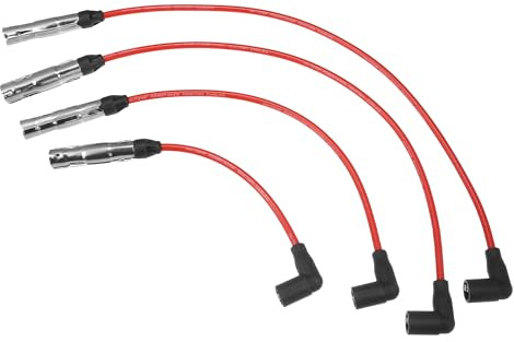 VekAuto Zündspulen-Harnisch 7mm Für Volkswagen Beetle 98-01 2.0L 4Pc | Farbe Rot, Material Silikon Nickel Edelstahl, OE: 06A905430H/J/K/L, Für VW Golf 99-01 2.0L, Für VW Jetta 99-01 13-15 2.0L