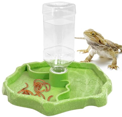 Tfwadmx 9oz 2-in-1 Reptile Water Bottle Turtle Automatic Feeders Waterer Food and Water Bowl pet Dispenser Bottle Feeding Dish for Lizard Chameleon(Green)