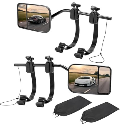 Universal Clip on Towing Mirrors Extensions for Towing, 360 Degree Adjustable Rotation Side Mirror Extenders for Towing, Convex Rearview Mirror, Tow Mirrors for Car Truck Trailer RV SUV, 2 Pack