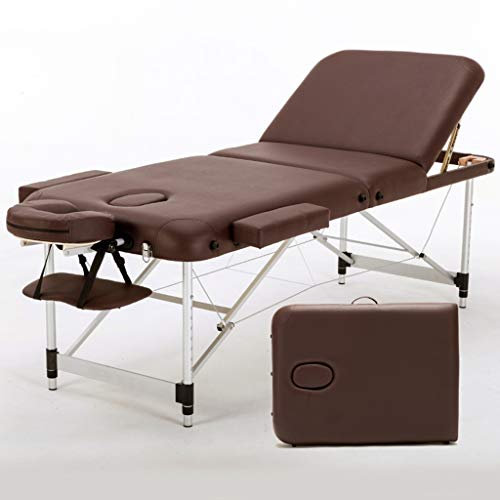 CAFIEDR Salon- und Spa-Tische, tragbare Massageliege, 3-teilig, Aluminium, faltbar, Kosmetikliege für Reiki-Therapie-Behandlungssalon, mit Tragetasche (braun)