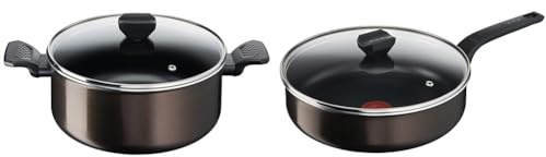 Tefal Faitout 24 cm (4,7 L) + couvercle verre, Tous feux sauf induction, Revêtement & Sauteuse 24 cm + couvercle, Tous feux sauf induction, Revêtement antiadhésif, Fabriqué en France, Easy Cook