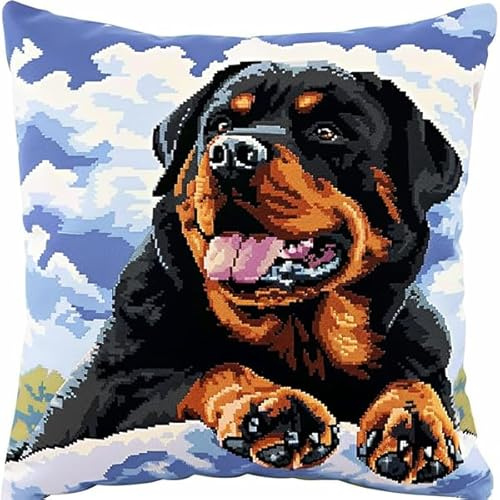 kitphoenix Knüpfkissen Set Hund Latch Hook Kissen Kit für Kinder oder Anfänger Erwachsene zum Selber Knüpfen, DIY Knüpfteppich Knüpfpackung, Knüpfhaken Set 43 x 43 cm