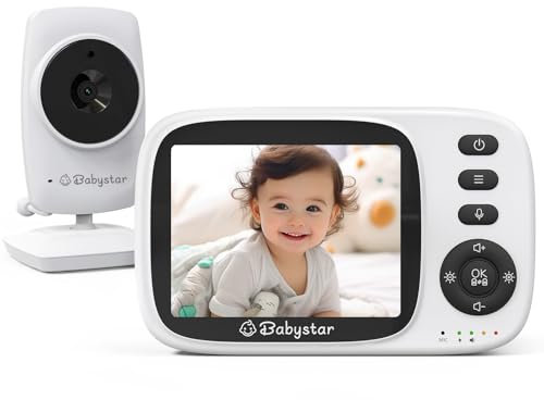 Babystar Babyphone mit Kamera, 3.2 Zoll Video-Babyphone Wireless, Nachtsicht, Temperaturüberwachung, Zwei Wege Audio VOX Modu, 2100mAh Wiederaufladbar, ideal für Eltern
