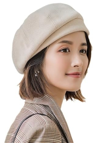 HIQIU Baskenmütze Damen Winter Warm Wolle Mischung Frauen Vintage Achteckigen Plaid Wintermütze Barett Cap Maler Beanie Cap