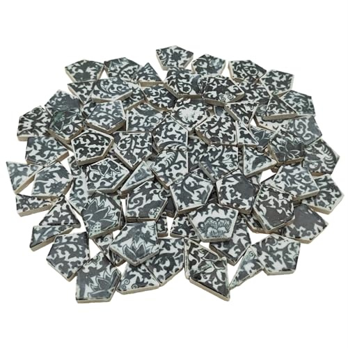 Piastrelle per mosaico in ceramica rotta, 500 g, per artigianato, mosaico irregolari in porcellana blu e bianca, per progetti fai da te a mosaico in vaso (nero, M 2)