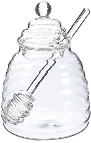 Sourcing Map Glass Honey Jar 9.5oz Honey Dispenser with Glass Dipper and Lid for Home Kitchen
