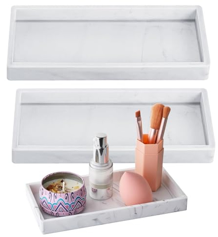 Badezimmer Tablett Rechteckig Silikon Schüssel Marmor Muster Aufbewahrungstablett Schmuck Aufbewahrungsbox Kosmetiktablett Dekoratives Tablett Weiß für Küche 2 Stück