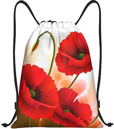 Tunnelzug Gymsack Mohnblumen Lebendige Blütenblätter Druck Klapprucksack Mädchen Turnbeutel wasserdichte Gymnastikbeutel, Für Schule, Reisen, 36x42cm