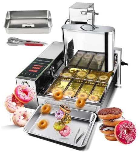 Fully Automatic Donut Making Machine with 5.5L Hopper Commercial 4 Rows Auto Doughnut Maker 1750pcs/h Adjustable Thickness Auto Flip Donut Fryer