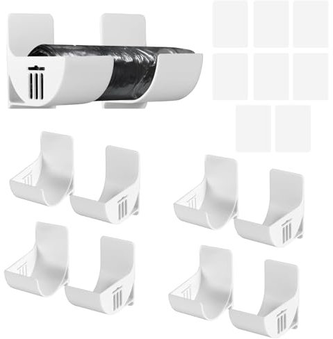 NLONLL 4 Paires Support Sac Poubelle Film Alimentaire Support Rangement Porte Adhésif étagère Murale Boîte Plastique Support Mural pour Sac Poubelle Distributeur pour Armoire Cuisine Bain (Blanc)