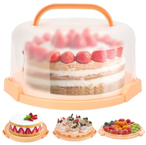 Ohuhu Cake Stand with Lid, Cake Carrier BPA-Free Cake Containers for 10 inch Cake with 2 Handles Cupcake Carrier - Plastic Cover Two Sided Base for Transport Pies Nuts Fruit Perfect Gifts