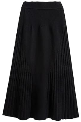 Gonna Midi in Maglia Donna - Gonna A Trapezio A Vita Alta in Maglia, Taglie Forti, Arrivo Autunno/Inverno, Gonna A Balze di Media Lunghezza per Donna, Casual alla Moda, Nero 3XL