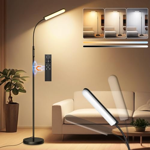 LED Stehlampe Dimmbar 18W 1650LM Schwarz,Standleuchte Wohnzimmer mit 360° Schwanenhals & Unendlich Dimmer (3000K-6500K) ,Leselampe Fernbedienung/Touch,Timer, Modern Standlampe für Schlafzimmer Büro