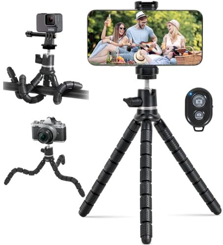 Treppiede Mini Portatile per Smartphone & Fotocamera - 3-in-1 Flessibile con Telecomando Bluetooth, Rotazione 360°, fotocamera Tripod, Compatibile iPhone/Samsung/GoPro (Vite 1/4)(argento)