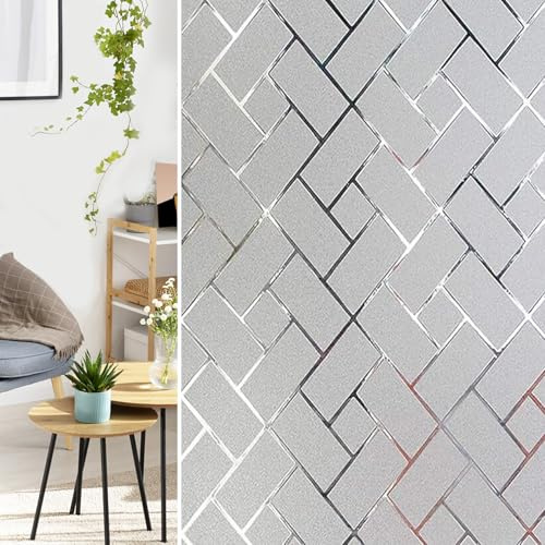 Pellicola per Vetri Finestre 70 x 120 cm, Autoadesive, Senza Colla, Senza Residui, Anti-Uv, Controllo di Calore, Oscurante Vetri Finestre, Pellicola, per Ufficio Bagno, griglia obliqua