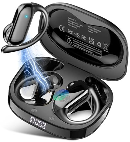 DUSONLAP Open Ear Ecouteurs sans Fil, Écouteur Bluetooth 5.4 HiFi Stéréo, Ecouteurs sans Fil Sport avec ENC Mic, Écran LED Ecouteurs Contrôle Tactile, 32H Oreillette Bluetooth IPX7 Étanche