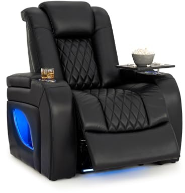 Seatcraft Virtuoso LT Zero-Gravity HeatZero Italian Leather Home Theater Seating, Heat & Massage, Power Headrest, Power Recline, Single Recliner, Black