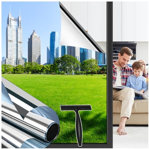 Niviy Reflective One Way Window Film Heat Control 59.5x200cm, Self Adhesive | Reflective Privacy Film, UV Blocking, Anti Glare, Mirror Effect, Sun Control for Home, Office & Glass Doors