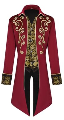 YORDET Cappotto da uomo Steampunk medievale retrò giacca vittoriana corte Phnom Penh ricamo cappotto da vampiro costume da uomo per adulti (Rosso, XXL)
