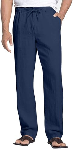 NANAMEEI Pantalon Lin Homme Été Pantalon Décontracté Homme Yoga Leger Pantalons de Plage Grande Taille Bleu Marine 3XL
