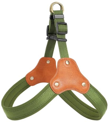 Gepolstertes Hundegeschirr, Nylon, Leder, langlebig, für mittelgroße und große Hunde, Französische Bulldogge, Labrador, Spazierengehen, Training (Grün, S)