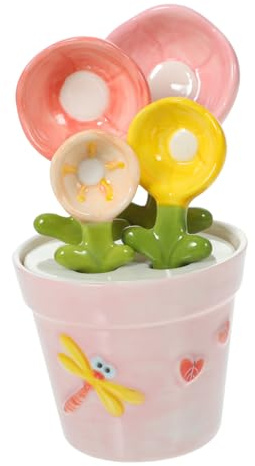CIYODO Juego de Cucharas Medidoras de Cerámica con Base, Forma de Flor, 1 Set, para Hornear y Sazonar en Cocina