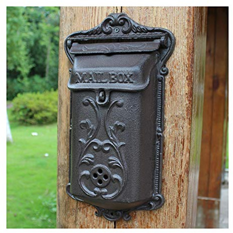 Wall Mounted Post Box, Wall Mounted Letterbox, Cast Iron Retro Old Mail Box Letter Box Wall Decoration Wall Hanging Garden Decoration